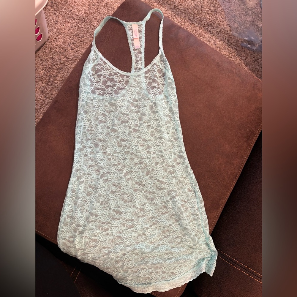 NWOT. Victoria’s Secret aqua lace lingerie night slip. Small.